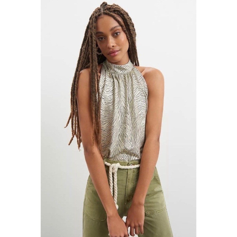 Anthropologie Nadia Zebra Shimmer Halter Blouse Womens‎ Medium